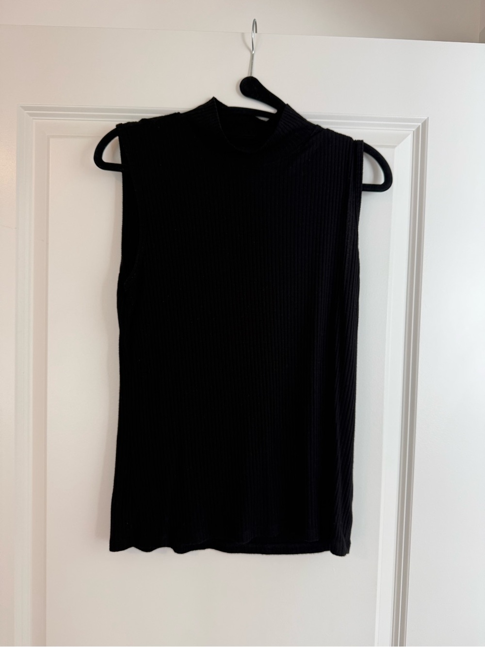 Rachel Zoe Black Ribbed Sleeveless Mock Neck Tank